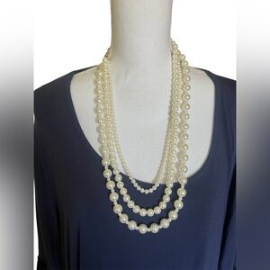 3 String Faux Pearl Necklace